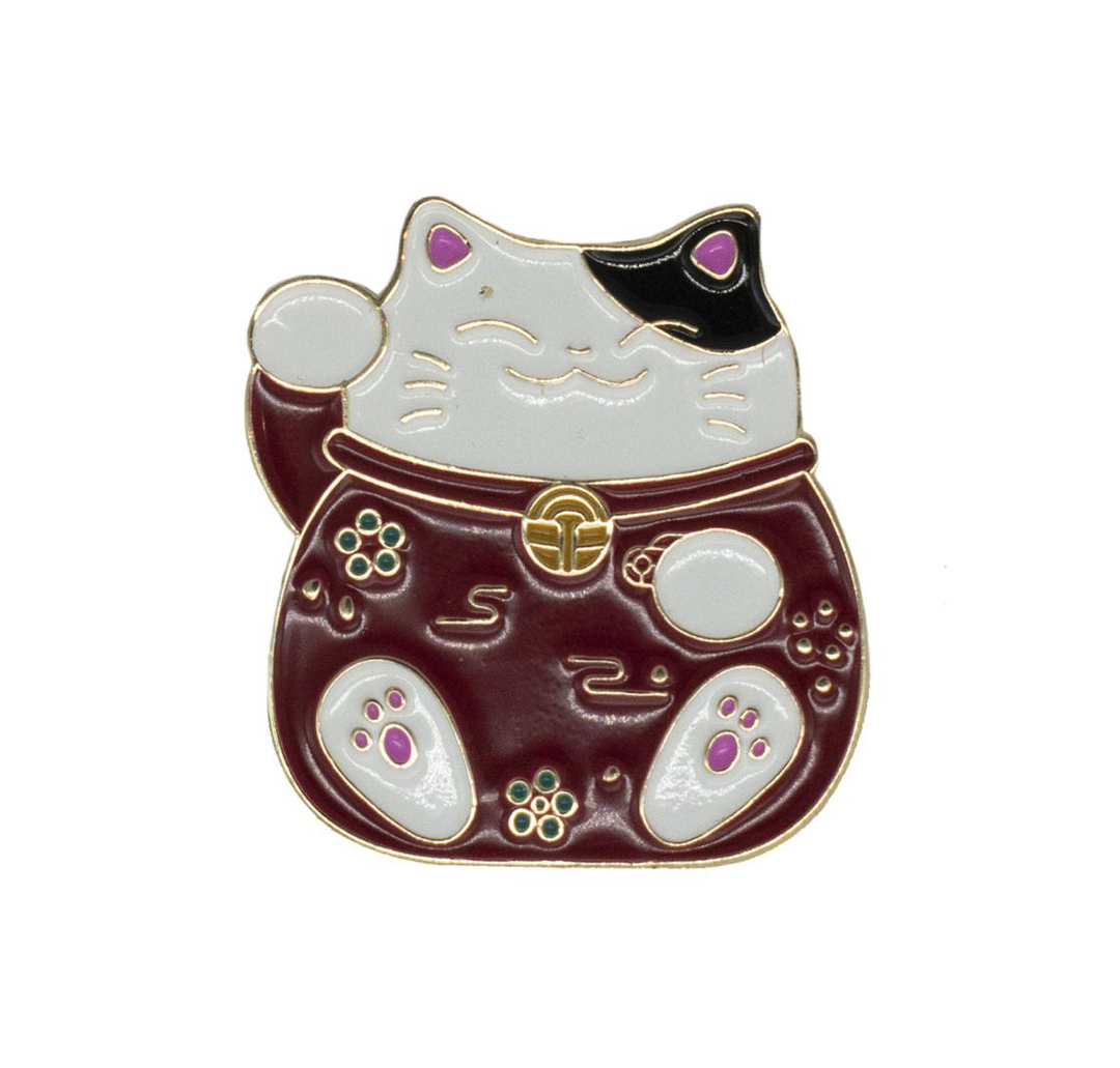 Lucky Cat Enamel Pin, Red