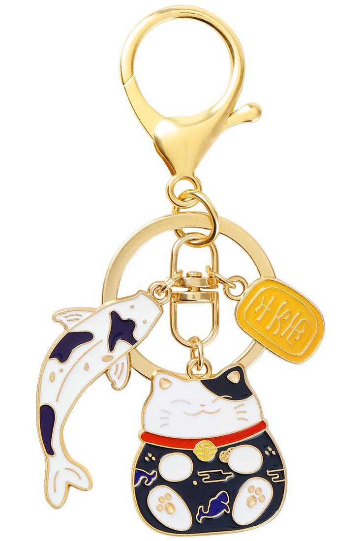 Lucky Cat Enamel Keychain, Black