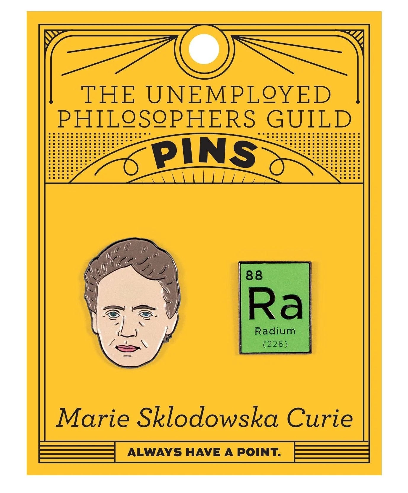 Marie Curie & Glow-In-The-Dark Radium Pin Set