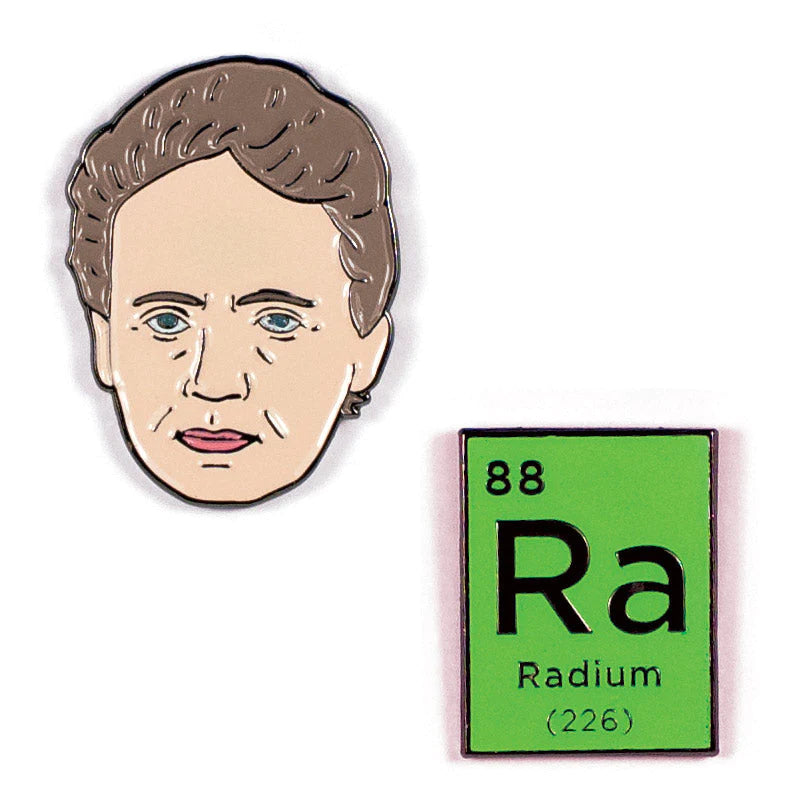 Marie Curie & Glow-In-The-Dark Radium Pin Set