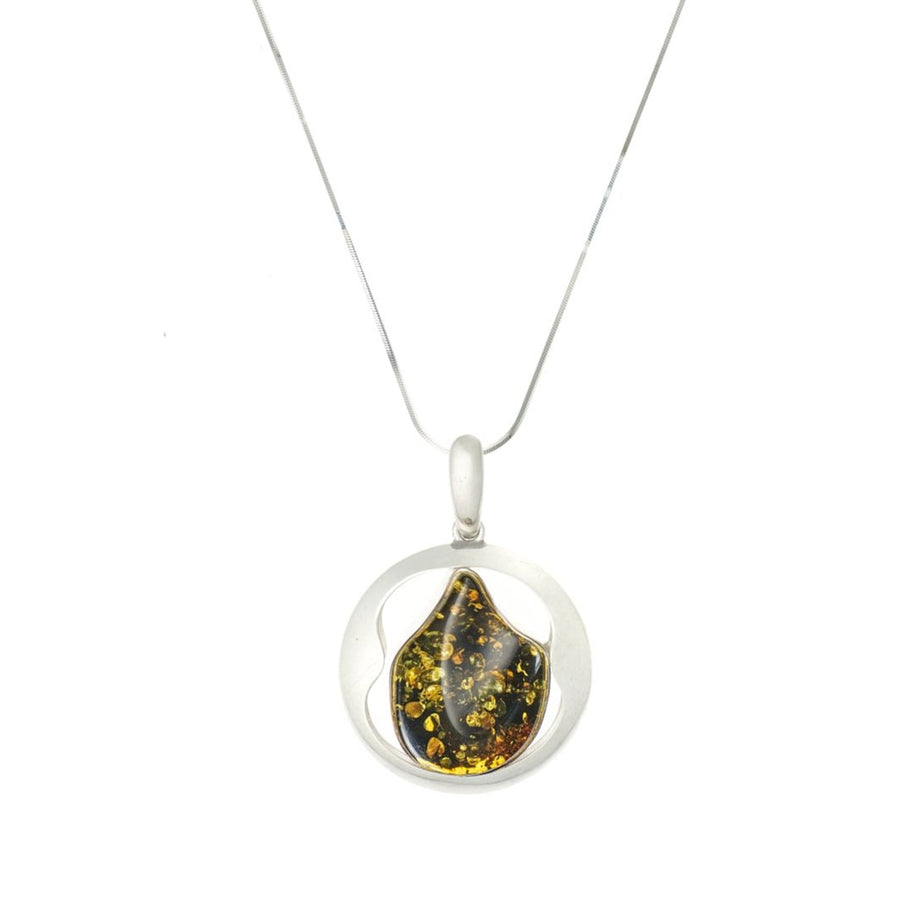 dark amber with bubbles pendant on sterling silver backing and edge