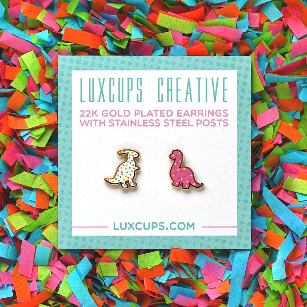 Dino Circus Cookie Earrings, Pachycephalosaurus & Brontosaurus