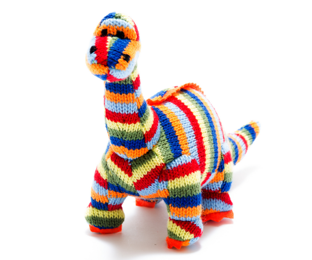 Rainbow Diplodocus Knitted Rattle Plush Toy