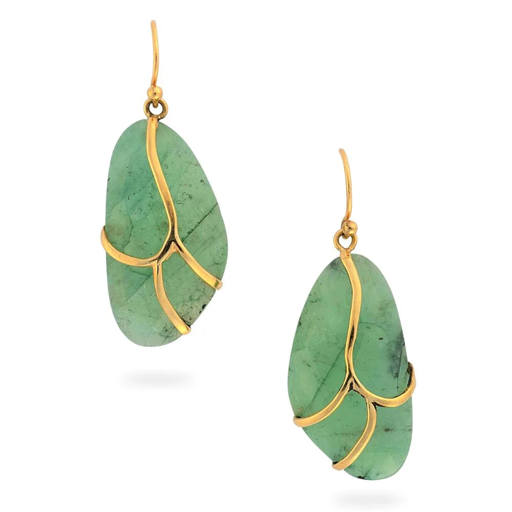 Emerald Butterfly 18k Gold Earrings