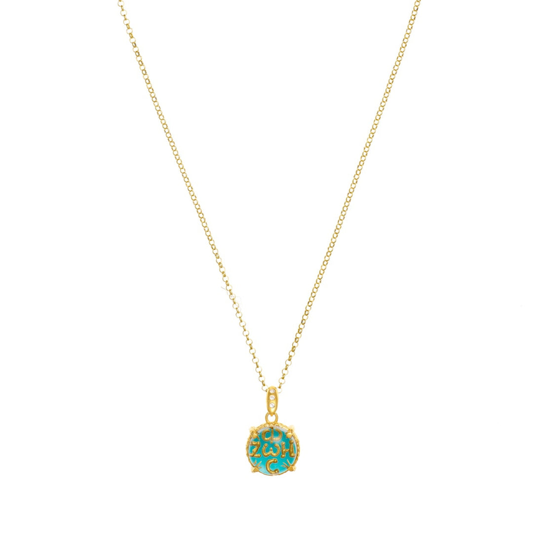 Amazonite & Crystal engraved "Byzantine Wish" Necklace