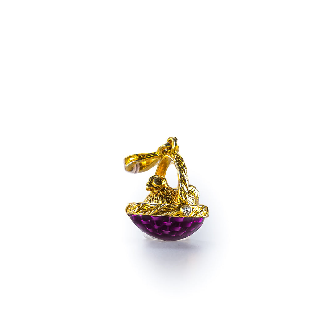 Russian Egg Pendant-Purple Basket with Hen