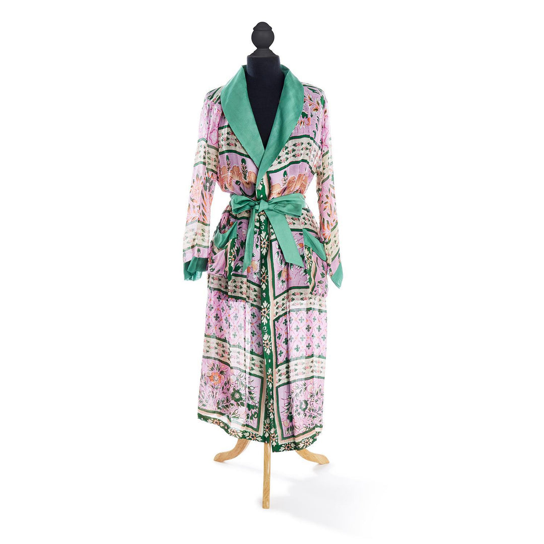 Folk Flower Robe Gown with Removable Waist Tie Closure