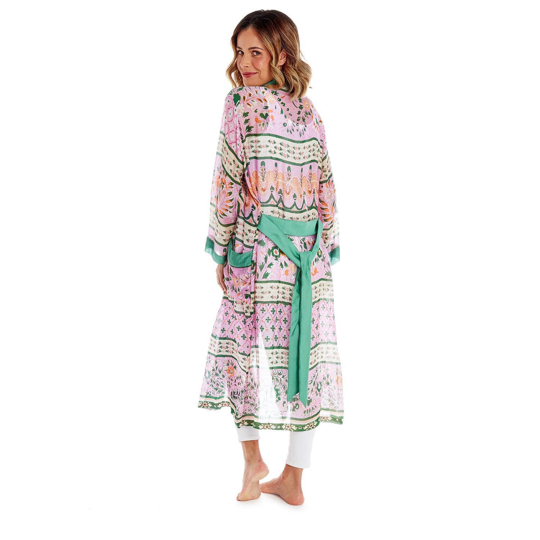 Folk Flower Robe Gown with Removable Waist Tie Closure