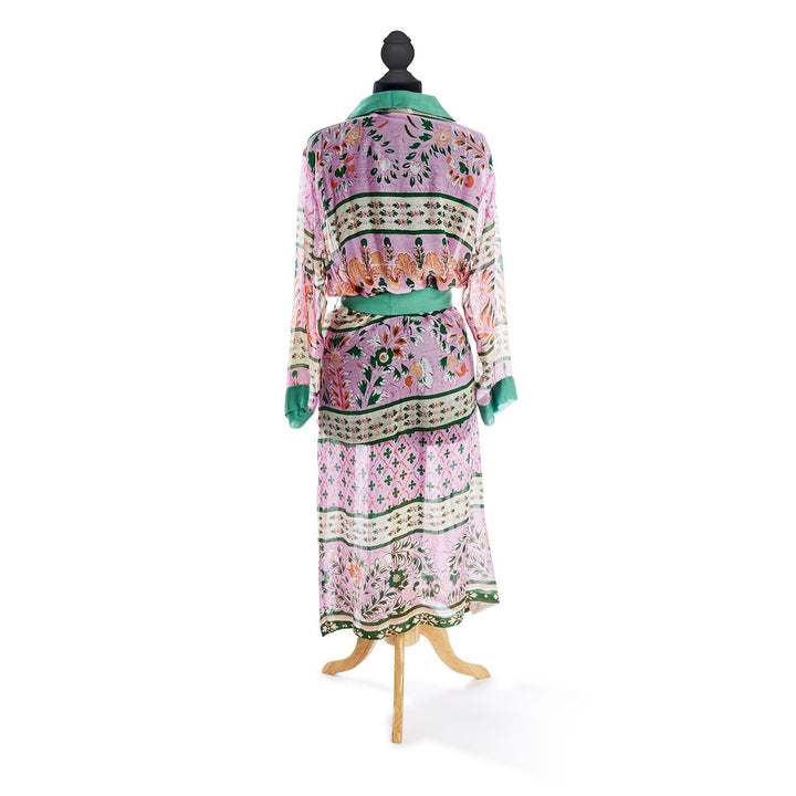 Folk Flower Robe Gown with Removable Waist Tie Closure