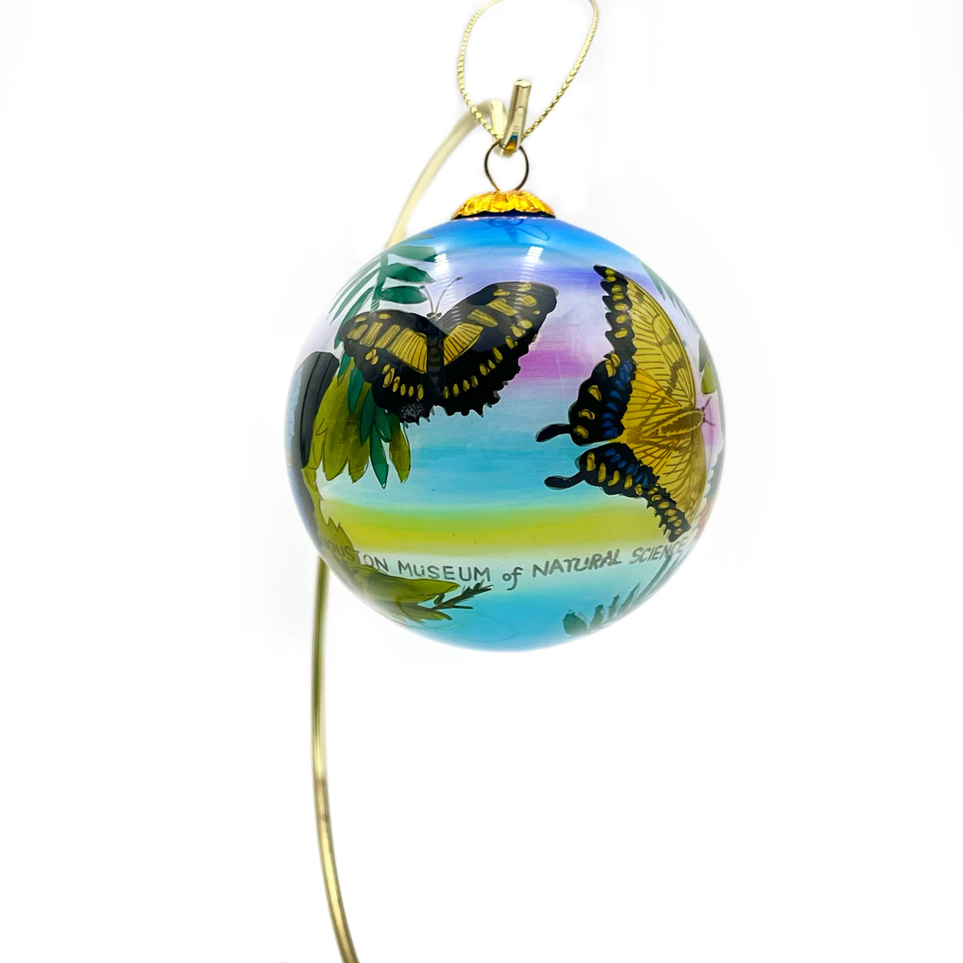 HMNS Butterfly Collage Painted Glass Ornament & Gift Box