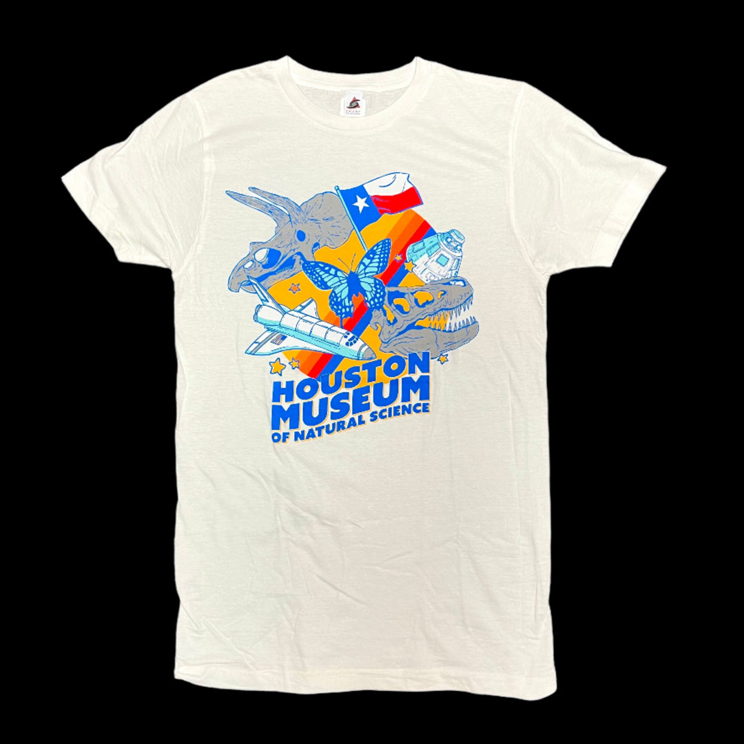 White t-shirt with Houston Museum of Natural Science graphic 