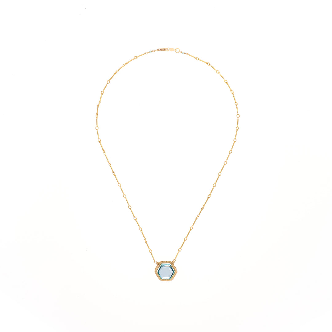 Aquamarine Hexagon Necklace