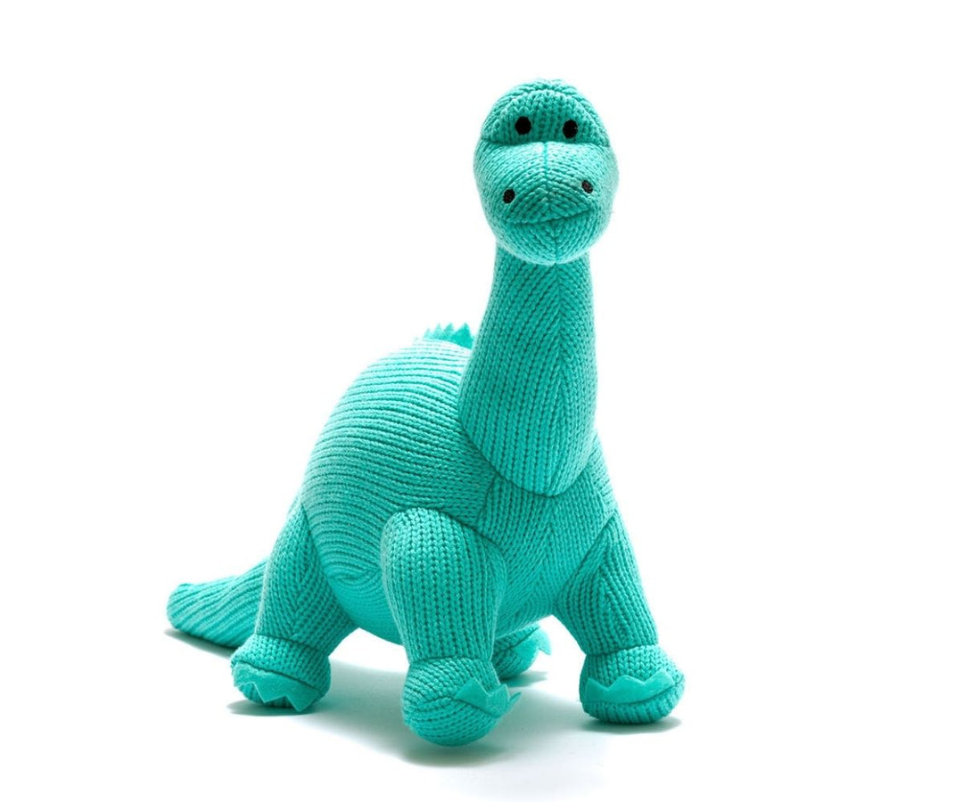 Knitted Diplodocus Plush Toy, Ice Blue