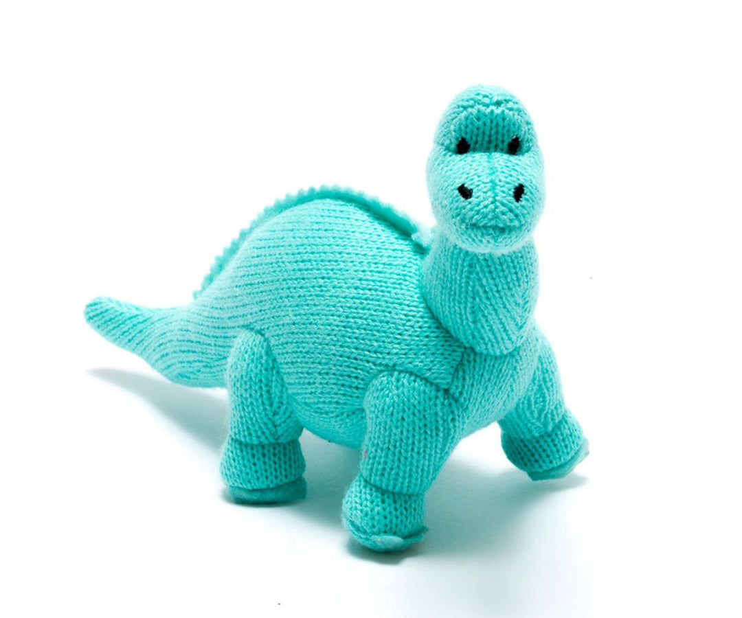 Diplodocus Knitted Dinosaur Rattle, Ice Blue