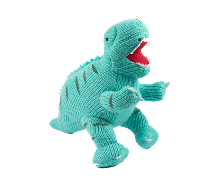 Knitted T. rex Plush Toy, Ice Blue