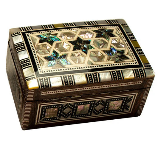 Egyptian Wooden Jewelry Box with Mother of Pearl Inlay