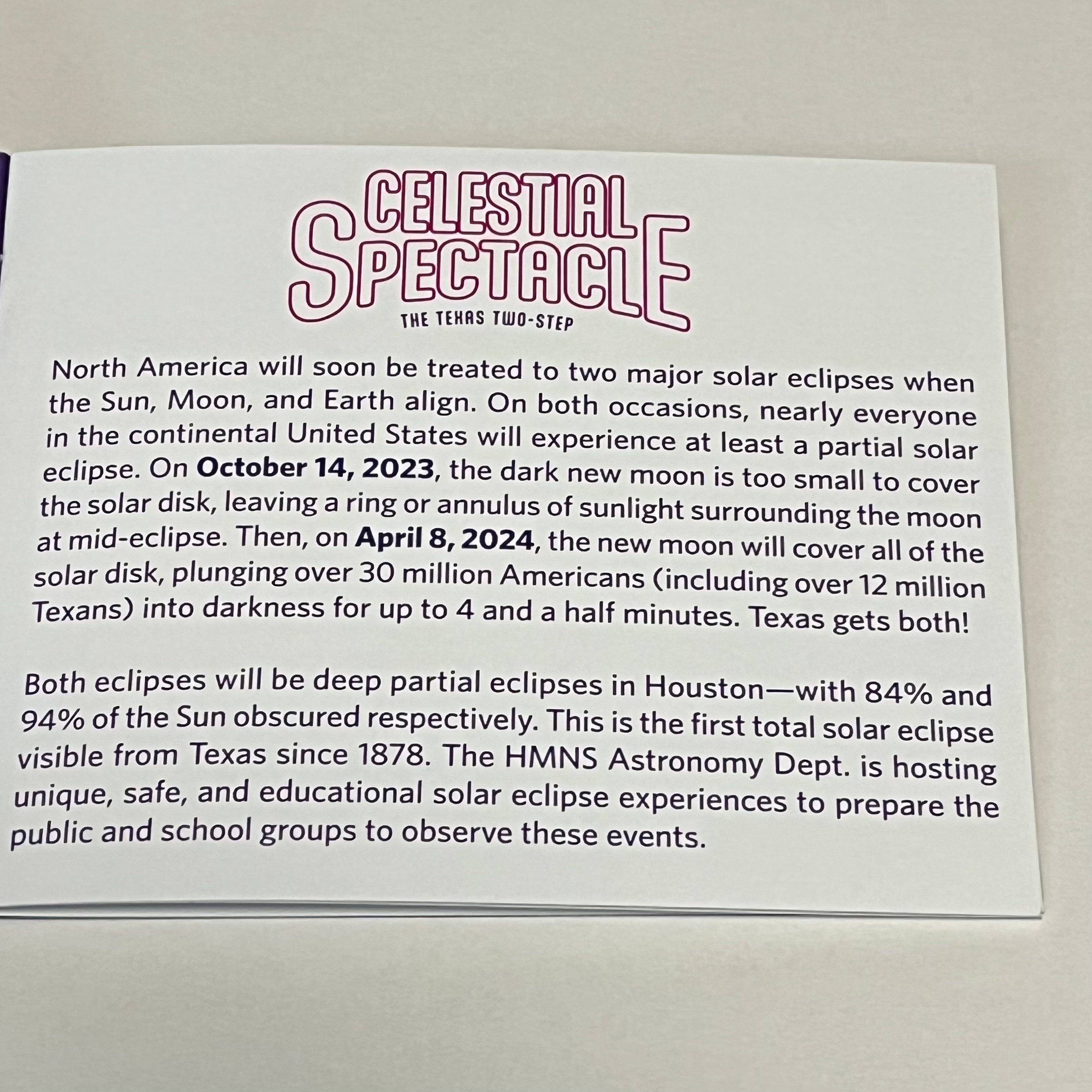 HMNS Plastic Eclipse Glasses & Booklet