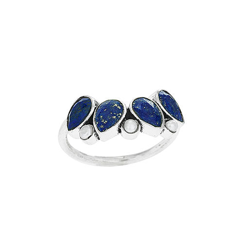 Teardrop Lapis with Pearl Ring