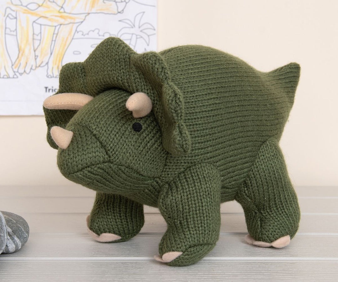 Knitted Triceratops Toy, Moss Green