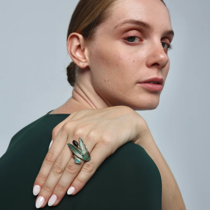 Olive Ring with White Crystal