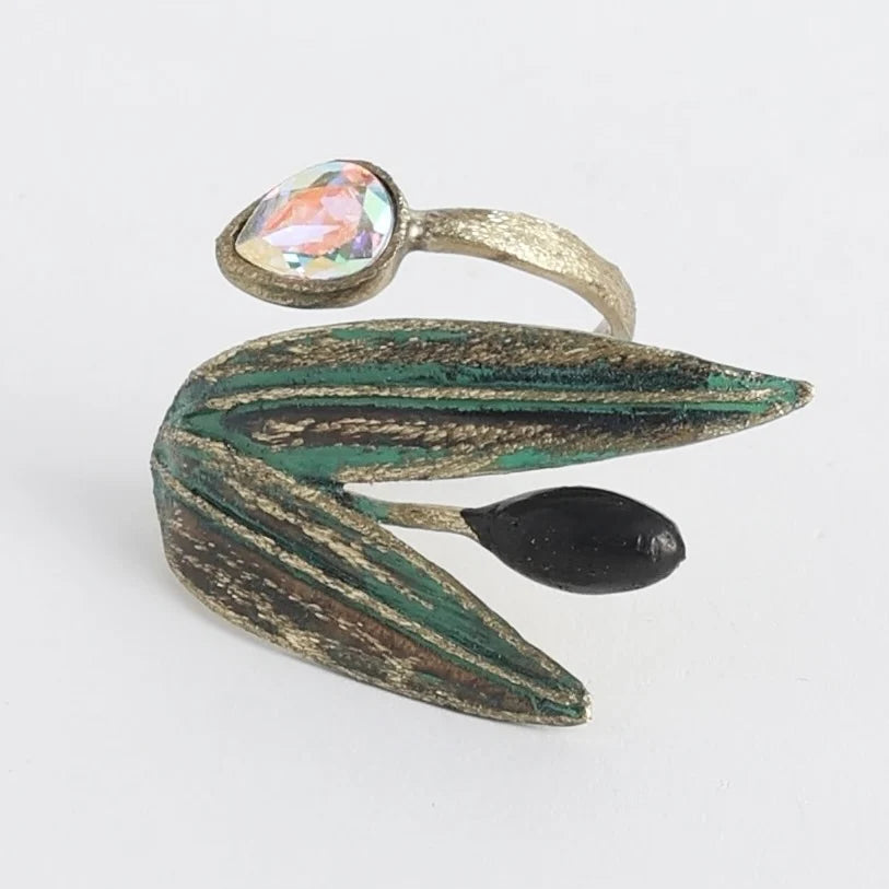 Olive Ring with White Crystal