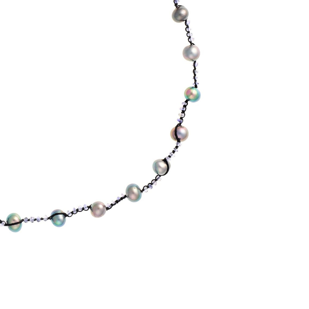 Peacock Pearl and Iolite Woven Necklace