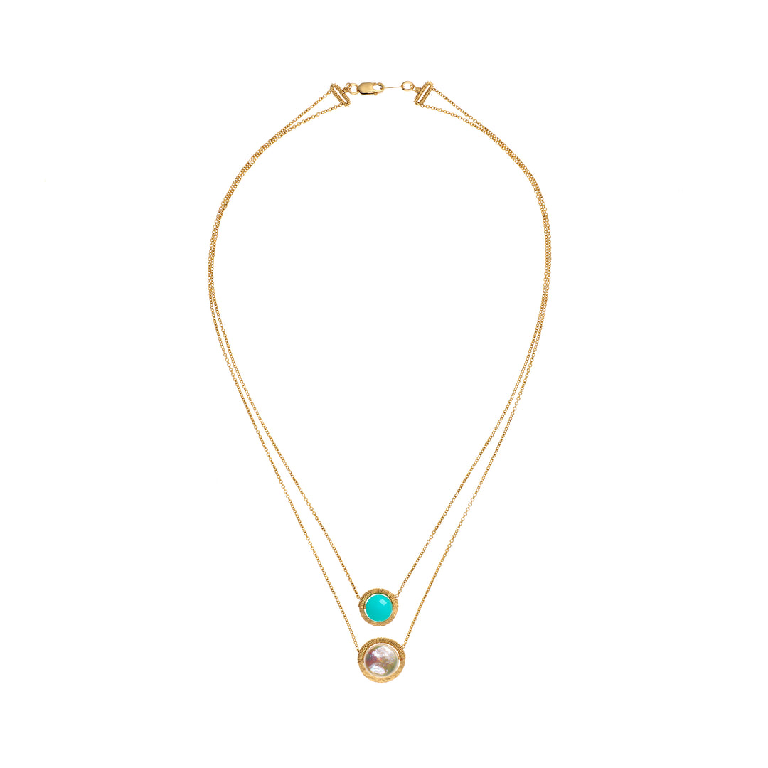 Amazonite and Pearl Double-Strand Necklace