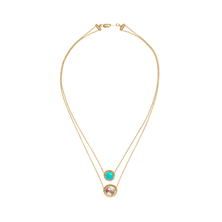Amazonite and Pearl Double-Strand Necklace