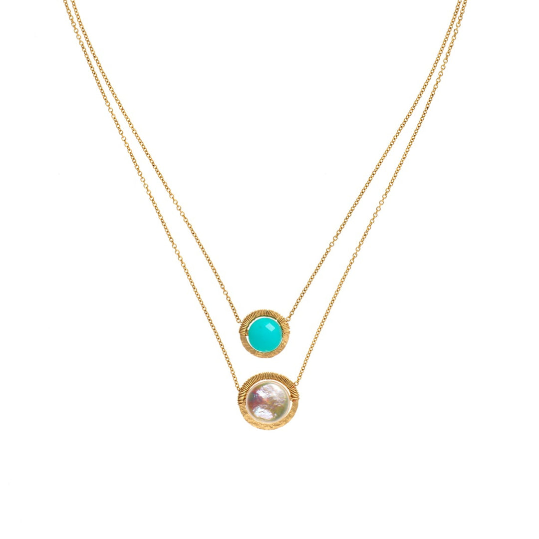 Amazonite and Pearl Double-Strand Necklace