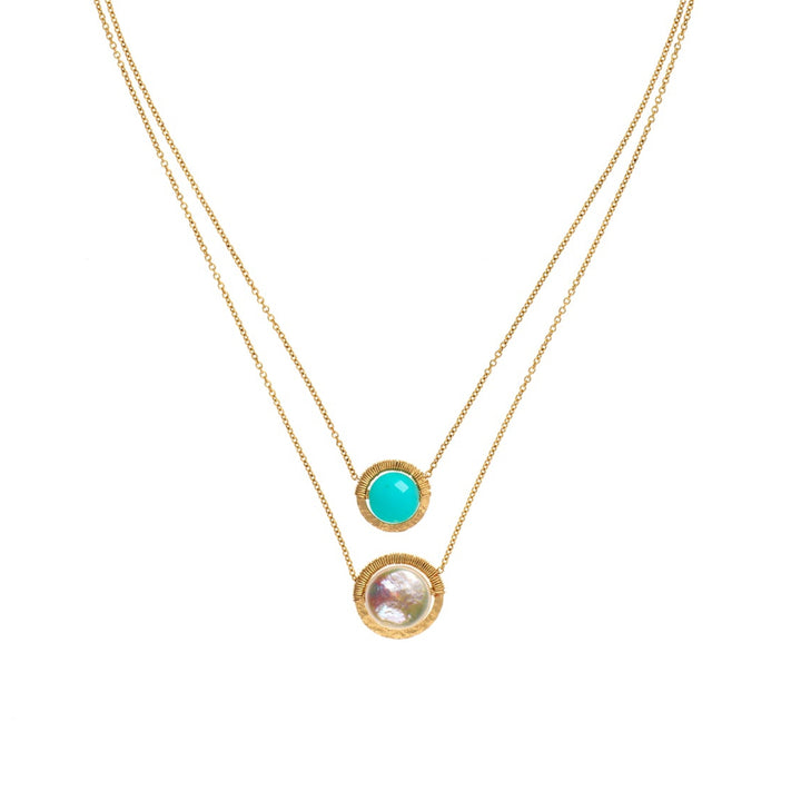 Amazonite and Pearl Double-Strand Necklace