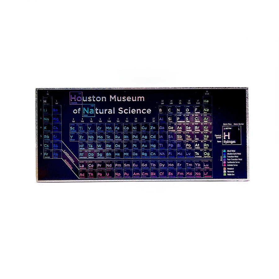 Periodic table magnet with Houston Museum of Natural Science branding on a white background