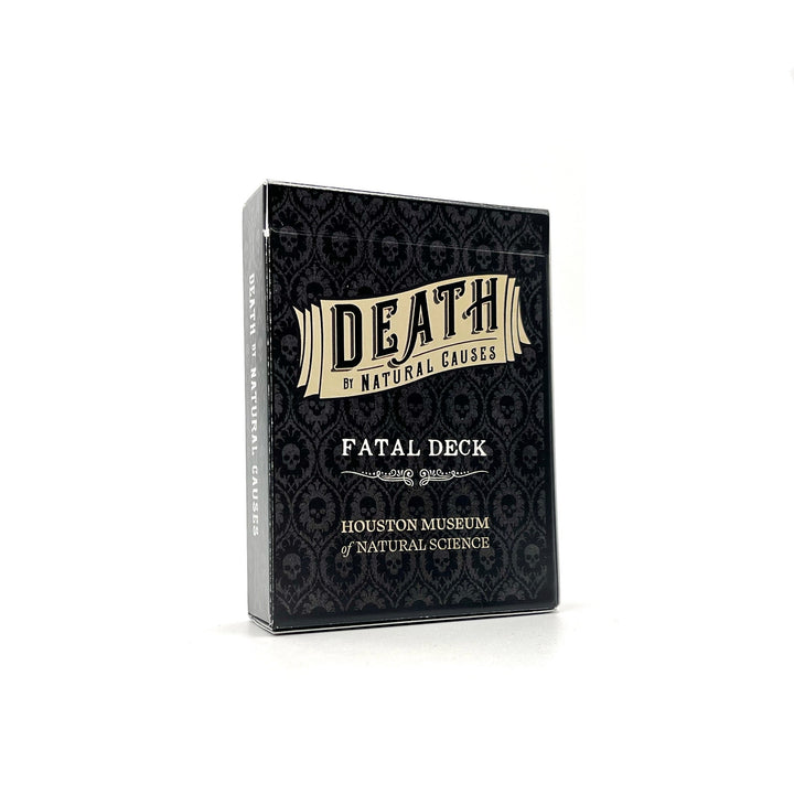 black playing card box with Death By Natural Causes on the front