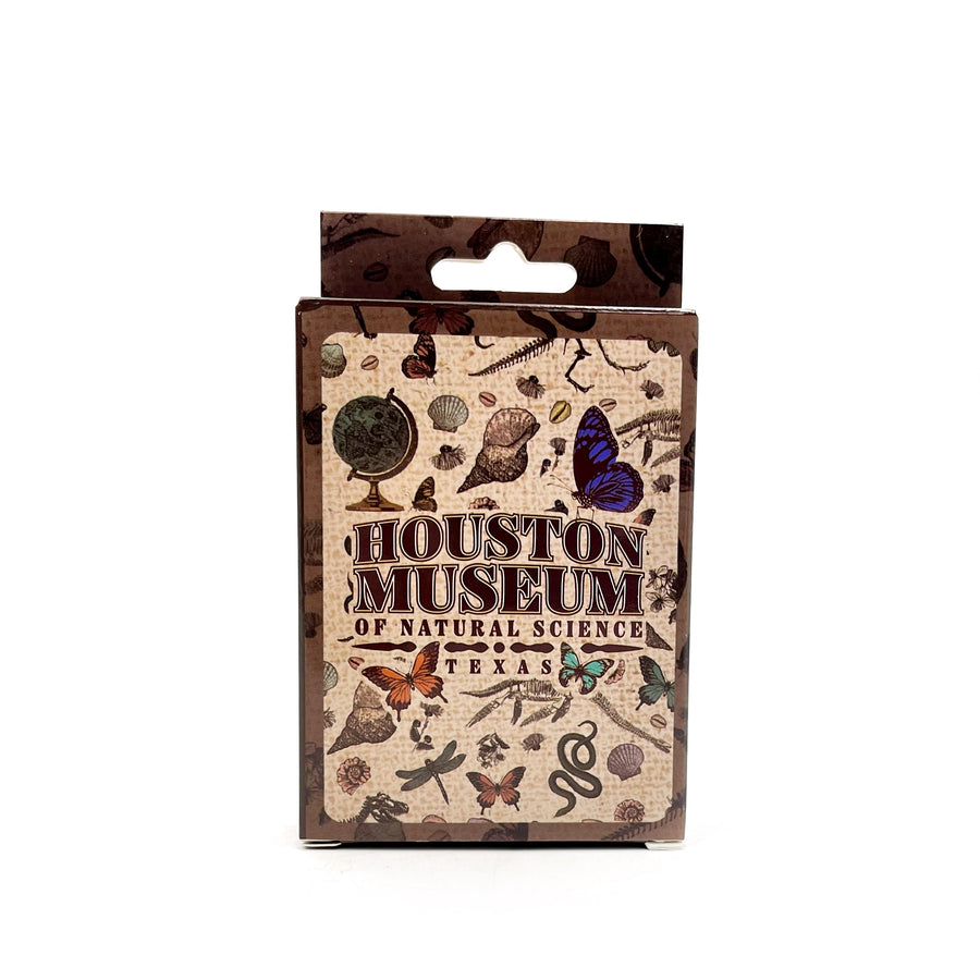 Packaged playing cards with 'Houston Museum of Natural Science, Texas' branding on a white background