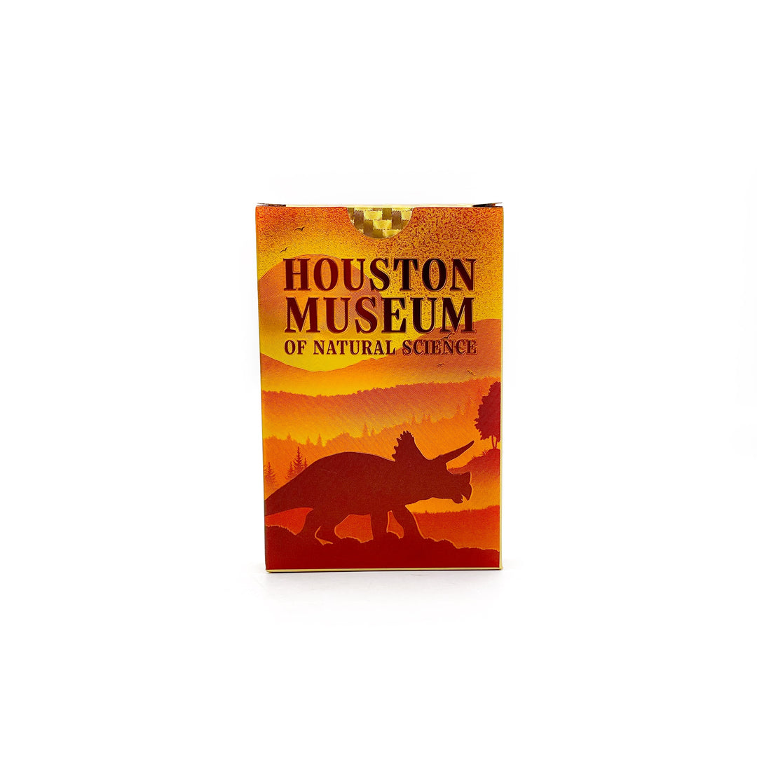playing cards box with triceratops and houston museum of natural science on front