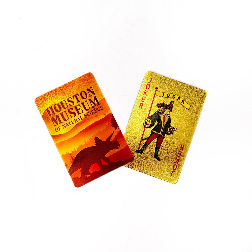 Two playing cards from the Houston Museum of Natural Science on a white background