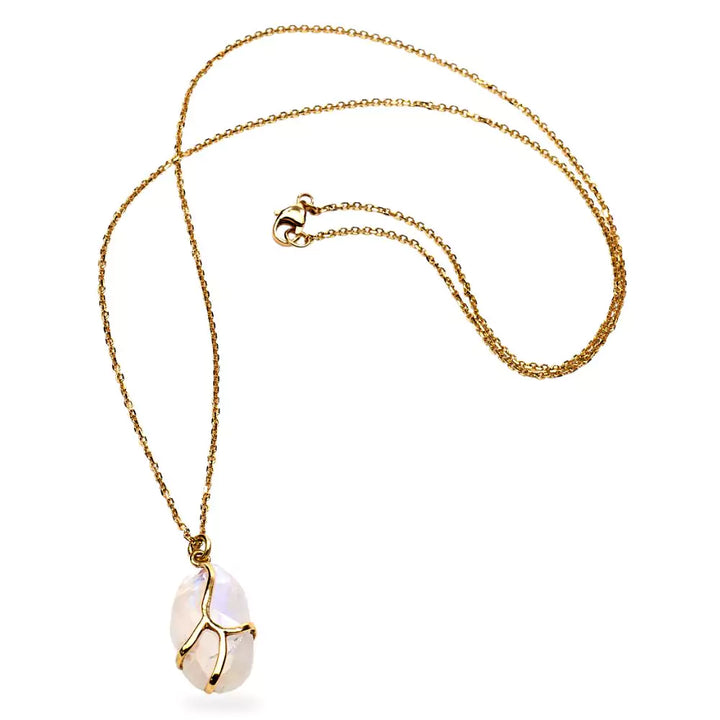 Rainbow Moonstone Butterfly 18k Gold Necklace