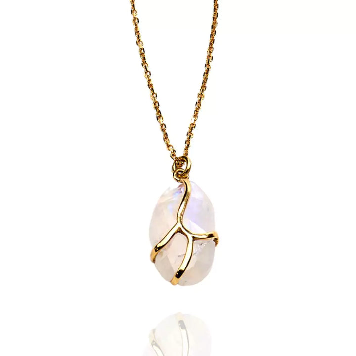 Rainbow Moonstone Butterfly 18k Gold Necklace