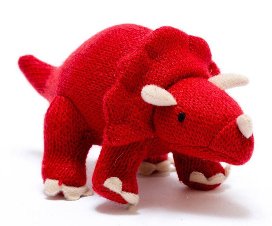 Knitted Triceratops Rattle, Red