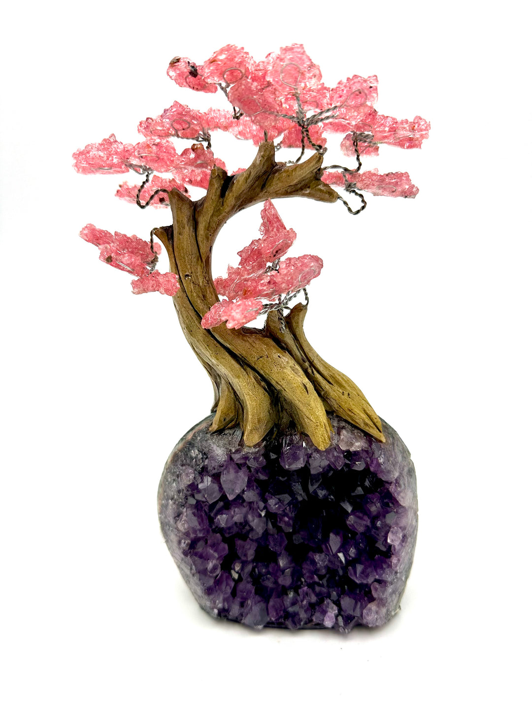 Rose Quartz Gemstone Tree on Amethyst Geode