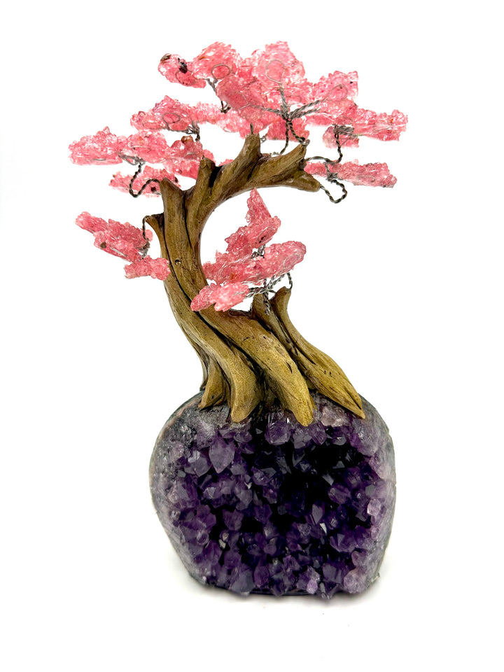 Rose Quartz Gemstone Tree on Amethyst Geode