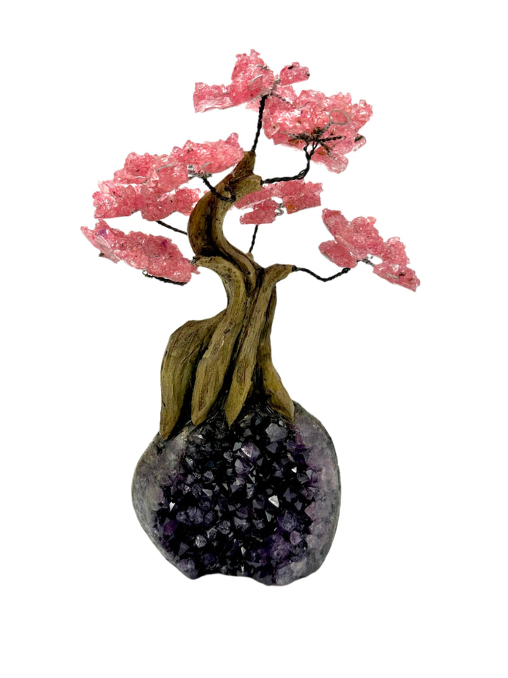 Rose Quartz Gemstone Tree on Amethyst Geode