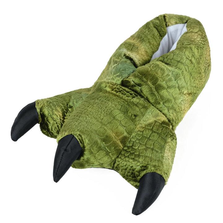 Green Dinosaur Feet Slippers, Medium