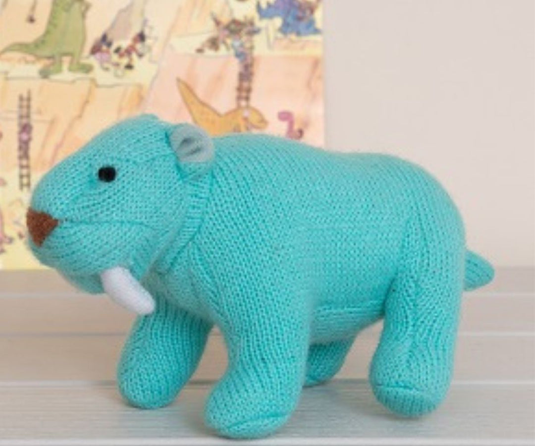 Ice Blue Saber-Tooth Tiger Knitted Rattle