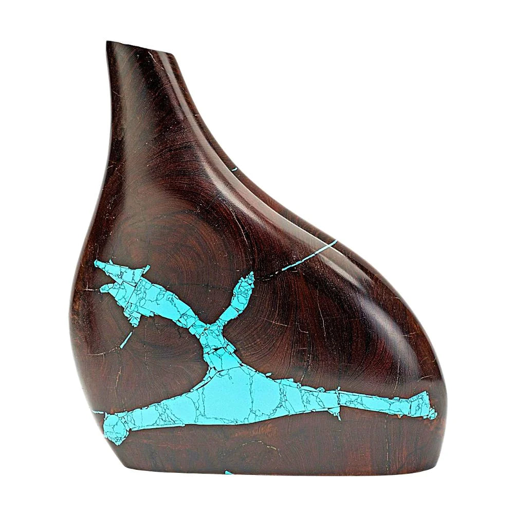 Short Turquoise Ironwood Vase