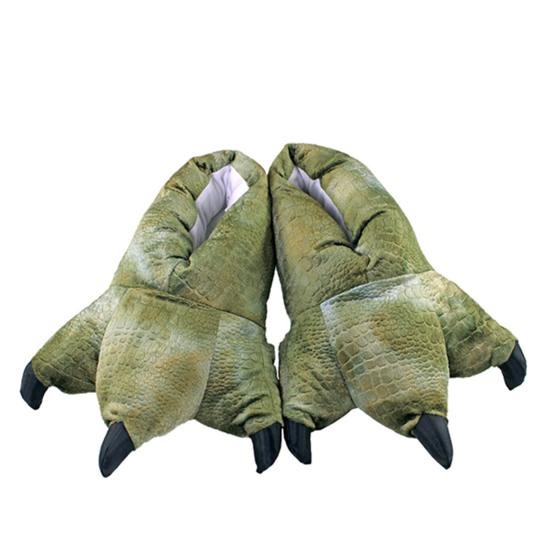 Green Dinosaur Feet Slippers, Medium