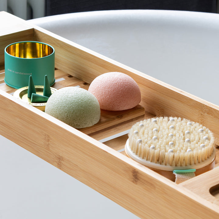 styled photo of the deep soak kit on a bath tray