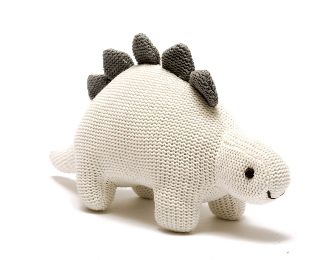 White Stegosaurus Knitted Rattle