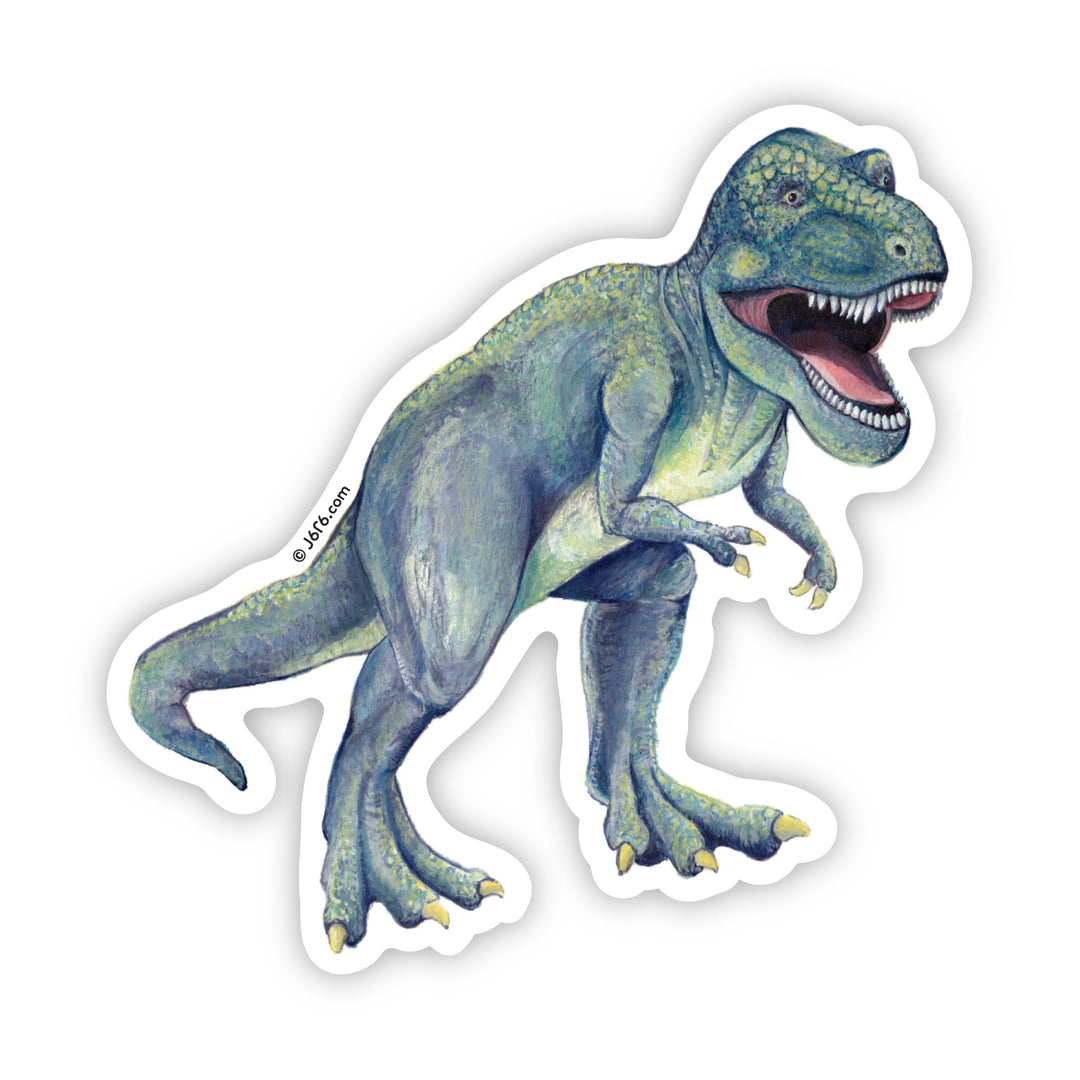 Sticker of a green dinosaur on a white background