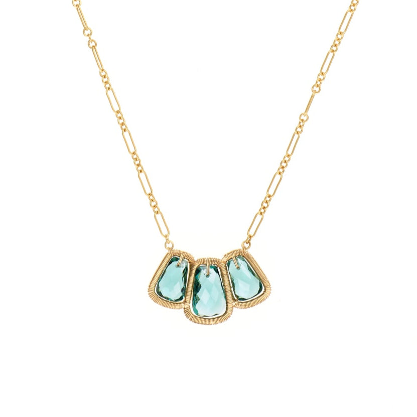 Teal Quartz Triple Stone Necklace