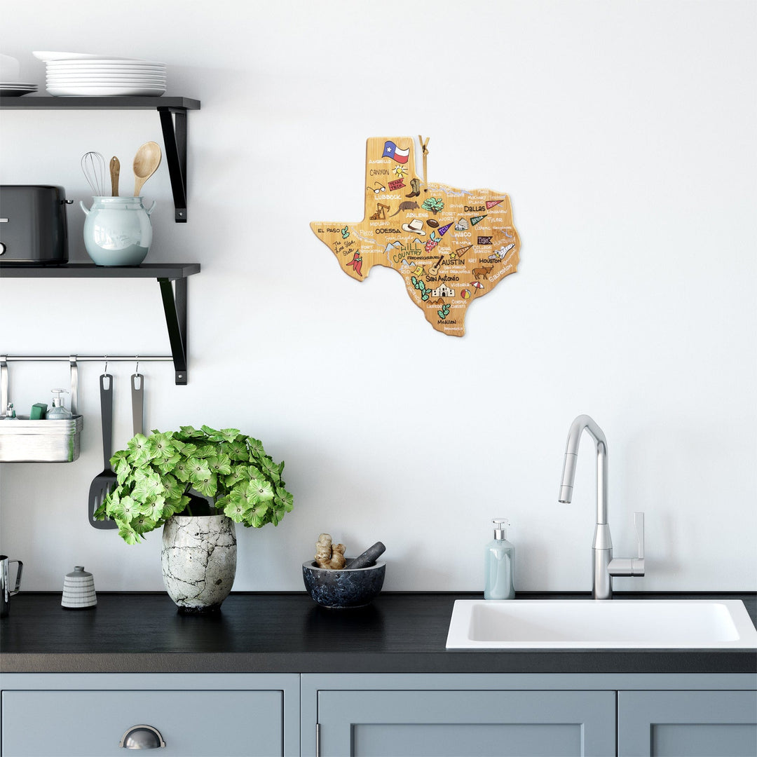 Texas State & Cities Cutting and Serving Board with Artwork by Fish Kiss
